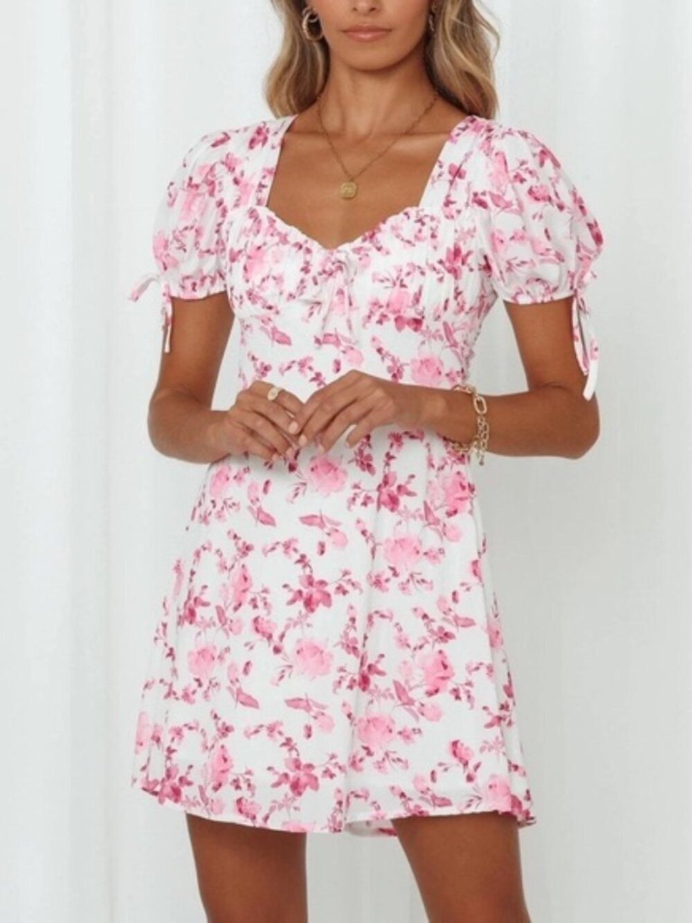 Princess Polly Pink Floral Mini Dress – Puff Sleeve Cottagecore Summer Dress - 6 - Picture 1 of 9